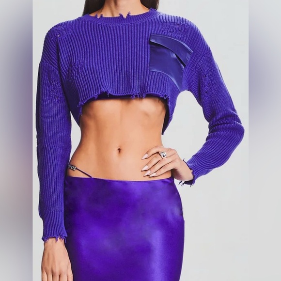 SER.O.YA Cropped Devin Bold Purple Knit Ensemble with Pocket NWT Size Small - Picture 6 of 8